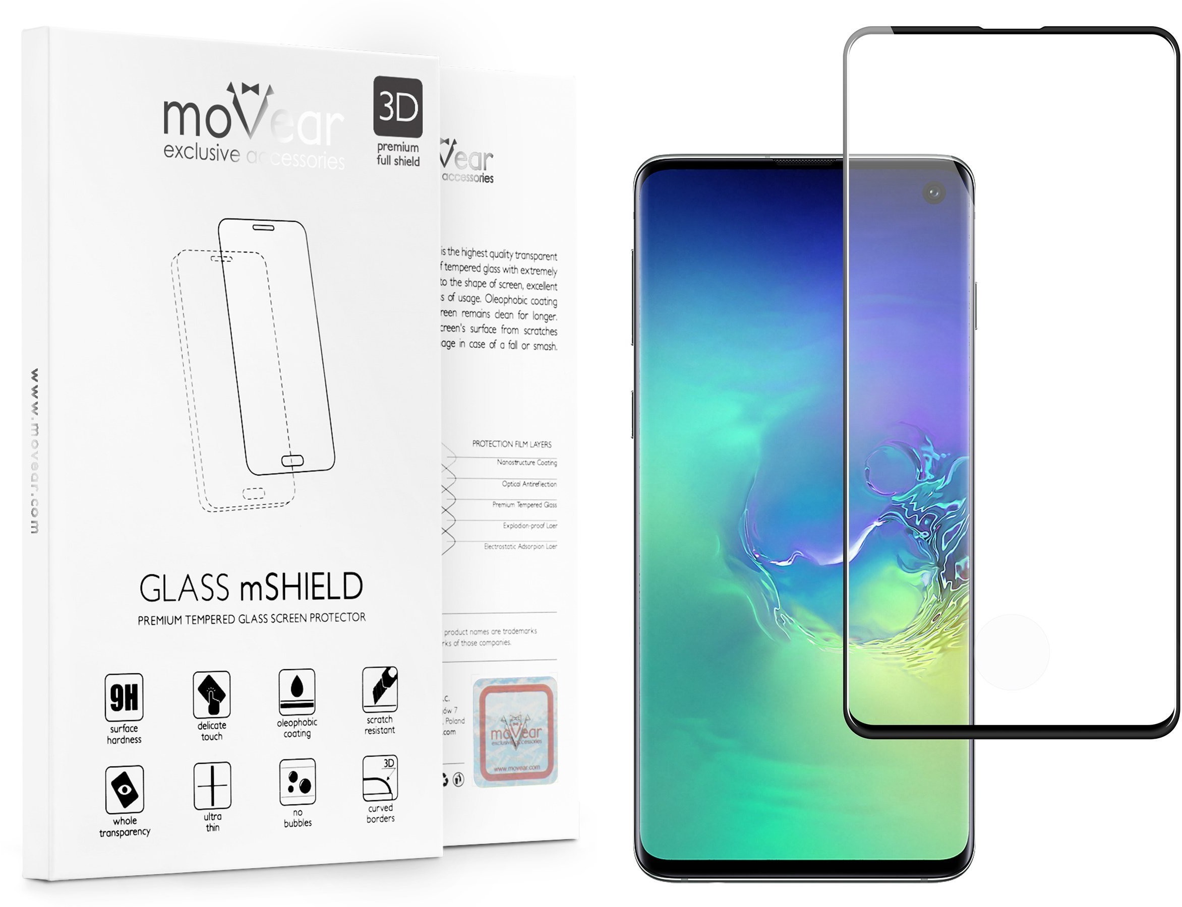movear Szkło Hartowane 3D na Samsung Galaxy S10 / G973F na Cały Ekran GLASS mSHIELD 3D czarne SG010G3D12ABK1