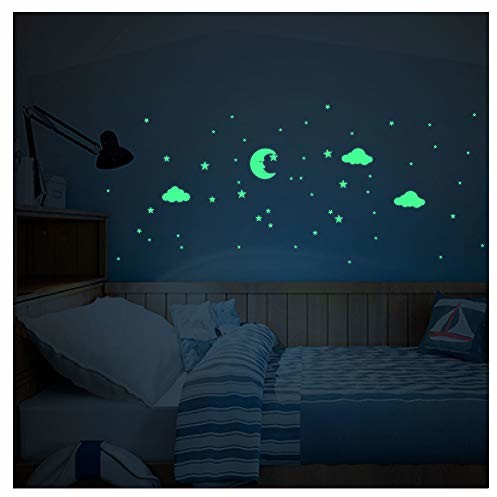 Ambiance Sticker Fosforyzujące naklejki samoprzylepne | Naklejka Świetlna chmura i gwiazdy - fluorescencyjna dekoracja ścienna | 25 x 50 cm phos-ROS-C126