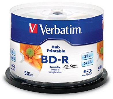 Verbatim BD-R Blu-ray 25 GB 6 X Biały inkjet Hub do zadrukowania Cakebox 50 sztuk 98191