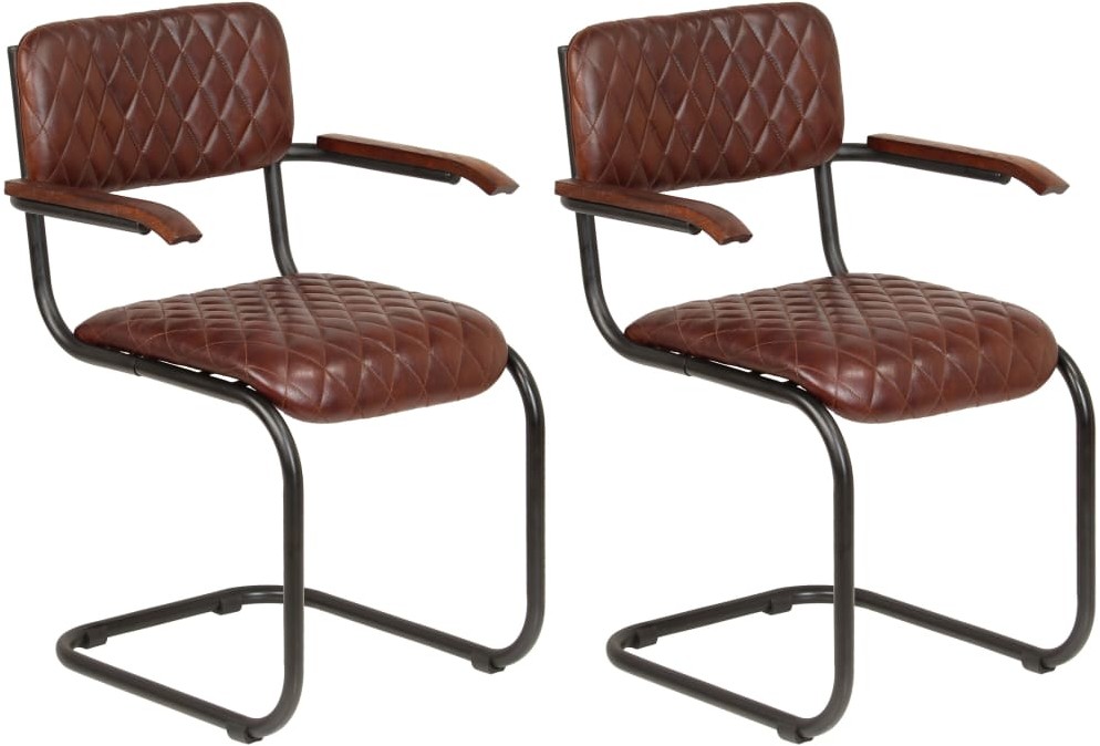 vidaXL Krzesła z podłokietnikami, 2 szt., prawdziwa skóra, brązowe