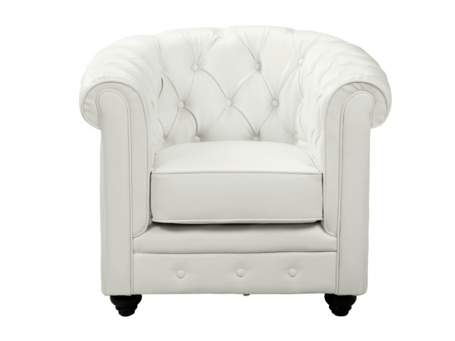 Vente-Unique Fotel z materiału skóropodobnego CHESTERFIELD - Biały