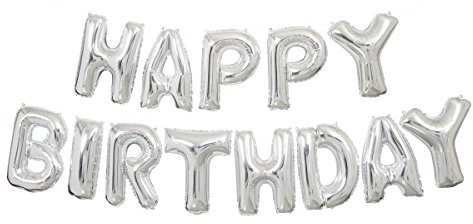 Unique Party Supplies Balon-girlanda Happy Birthday w kolorze srebrnym z 5 liter każda 35 cm z schunur  idealny na imprezy urodzinowe dla & Co 53680