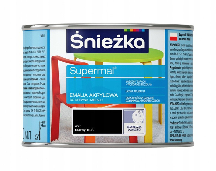 Farba Akrylowa Supermal Czarna 0,4L Mat