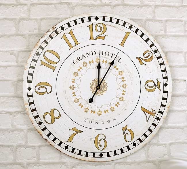 Wielki zegar ścienny GRAND HOTEL, kremowo-złoty, 60 cm