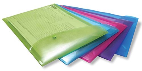 Rapesco A4+ Pionowa Teczka Kopertowa na Zatrzask - Różne Jasne Transparentne Kolory - 5 Sztuk 0698