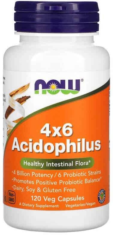 NOW FOODS Acidophilus 4x6 (Probiotyk, Zdrowa Flora Jelitowa) 120 Kapsułek wegetariańskich