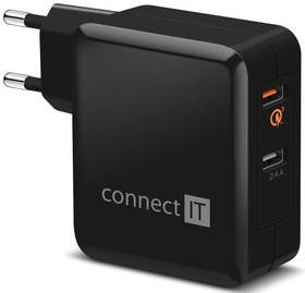 Connect IT Ładowarka do sieci 2x USB 3,4A) s funkcí rychlonabíjení QC 3.0 CWC-3010-BK) Czarna