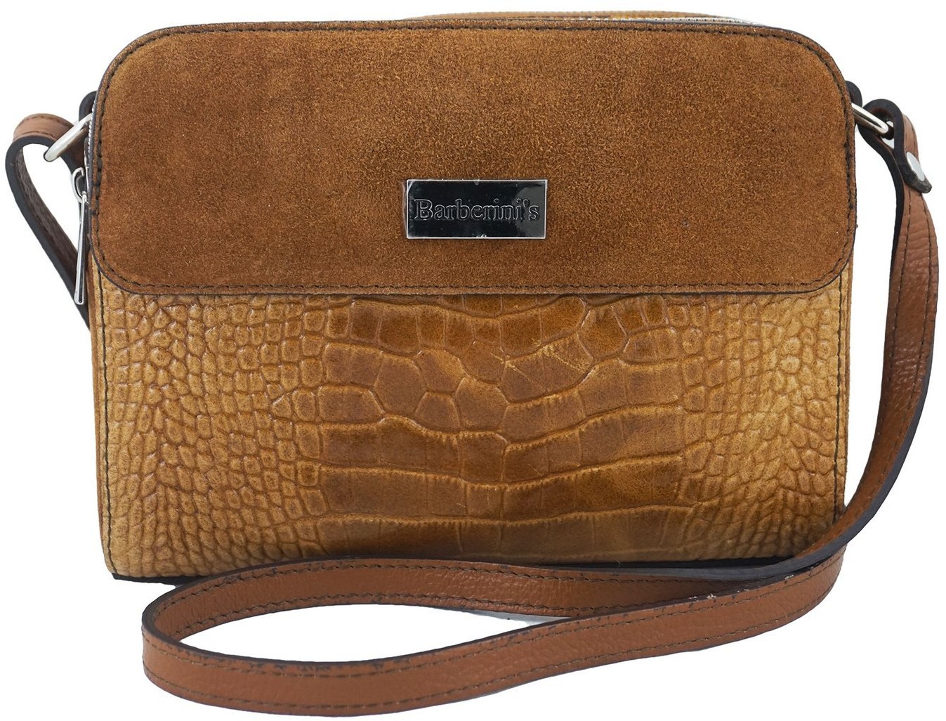 Barberini's Stylowa torebka crossbody trzykomorowa - Brązowa jasna 885/1-12