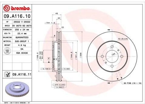 BREMBO Tarcza hamulcowa 09.A116.11