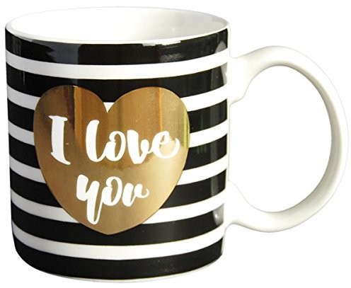 LA CARTERIE Wkład z czarnym carterie 76000641 i Love You kubek porcelanowy/kolor złoty 11,6 x 9,5 x 8,2 cm 76000641