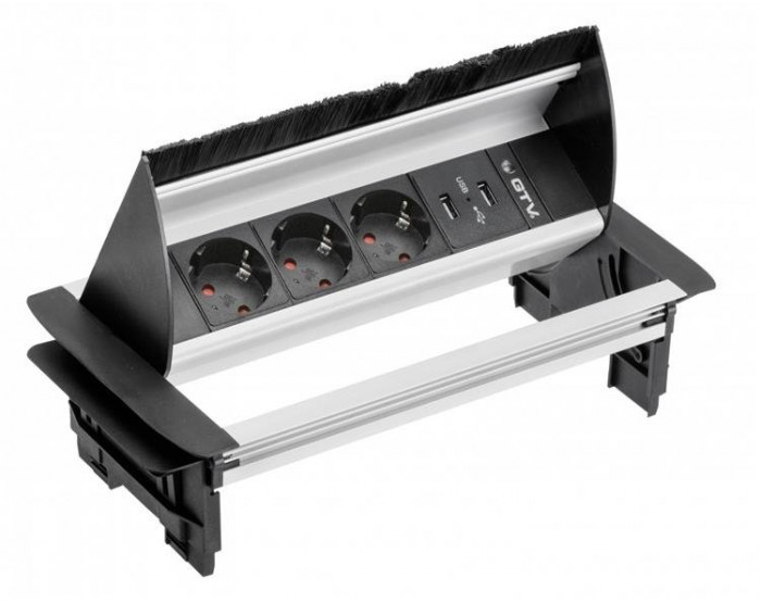 GTV Przedłużacz biurkowy przepustowy 3gn SCHUKO + USB AE-PBC3GS2U-53BKS