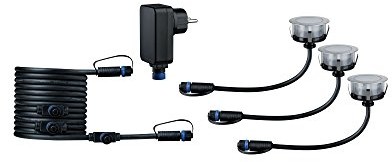 Paulmann opraw oświetleniowych Paulmann 93692 Outdoor Plug & Shine Floor Eco-częściowy podstawowy zestaw IP65 3000 K 3 X 1 W 24 V 70 MM stal nierdzewna/tworzywo sztuczne 936.92 reflektor podłogowy do  936.92