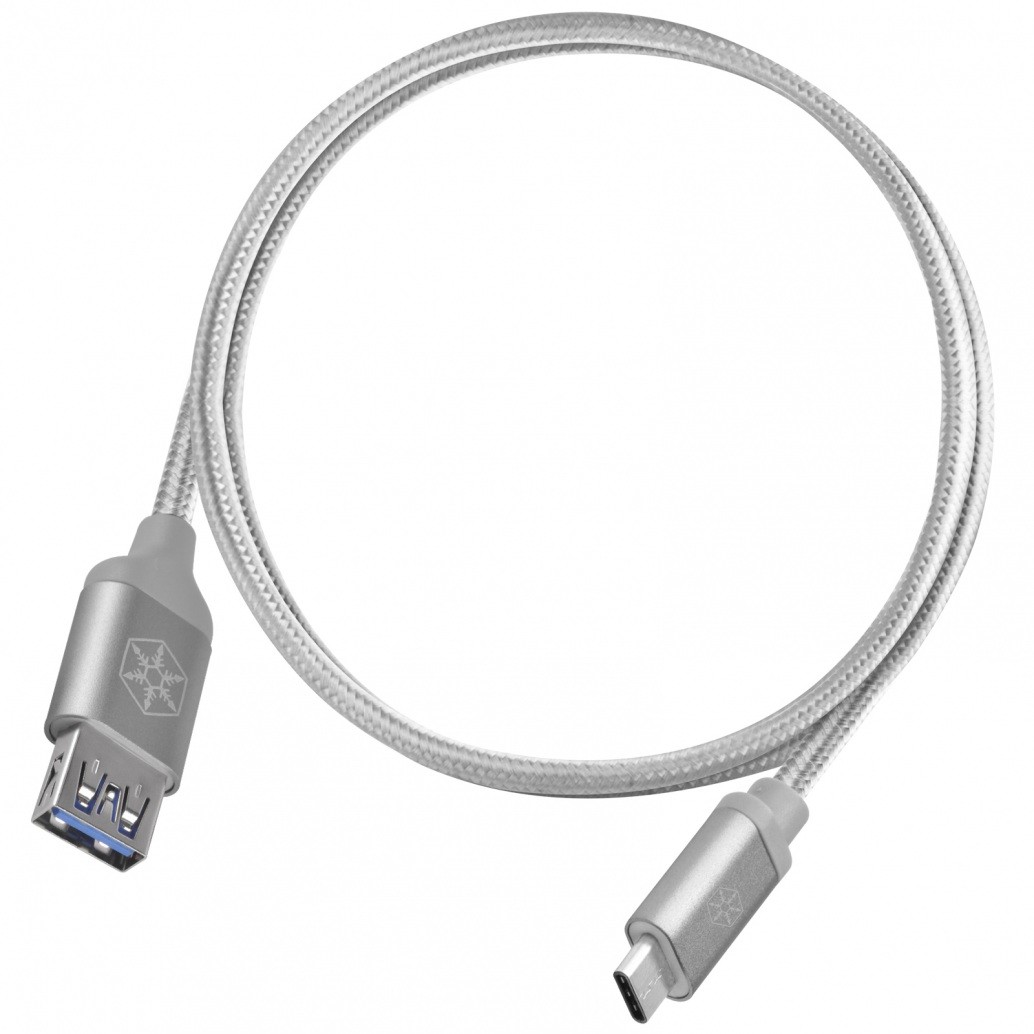 Silverstone SST-CPU05S-500 obustronny kabel USB Type-C do USB Type-A pokryty nylonem wytrzymały 0.5m srebrny 52034