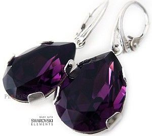 Swarovski Nowe Piękne Unikatowe Kolczyki Amethyst