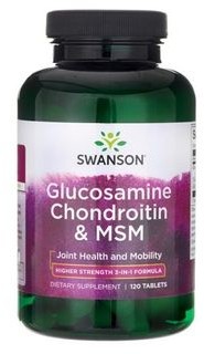 SWANSON Health Glukozamina 500mg Chondroityna 400mg I Siarka Organiczna 200mg Glukosamine Chondroitin & Msm 120 Tabletek