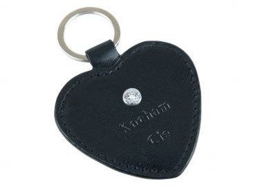 Stefania Skórzany brelok serce "Kocham Cię" z białym kryształem Swarovskiego, Kolor: Czarny 977-BR/DF/CZAR/KBIAŁ/LOGO