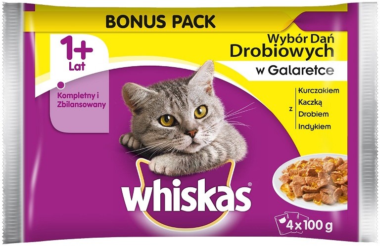 Whiskas Drobiowe danie w galaretce saszetka 3x(4x100g) + DREAMIES Snacky Mouse 60g z zabawką !