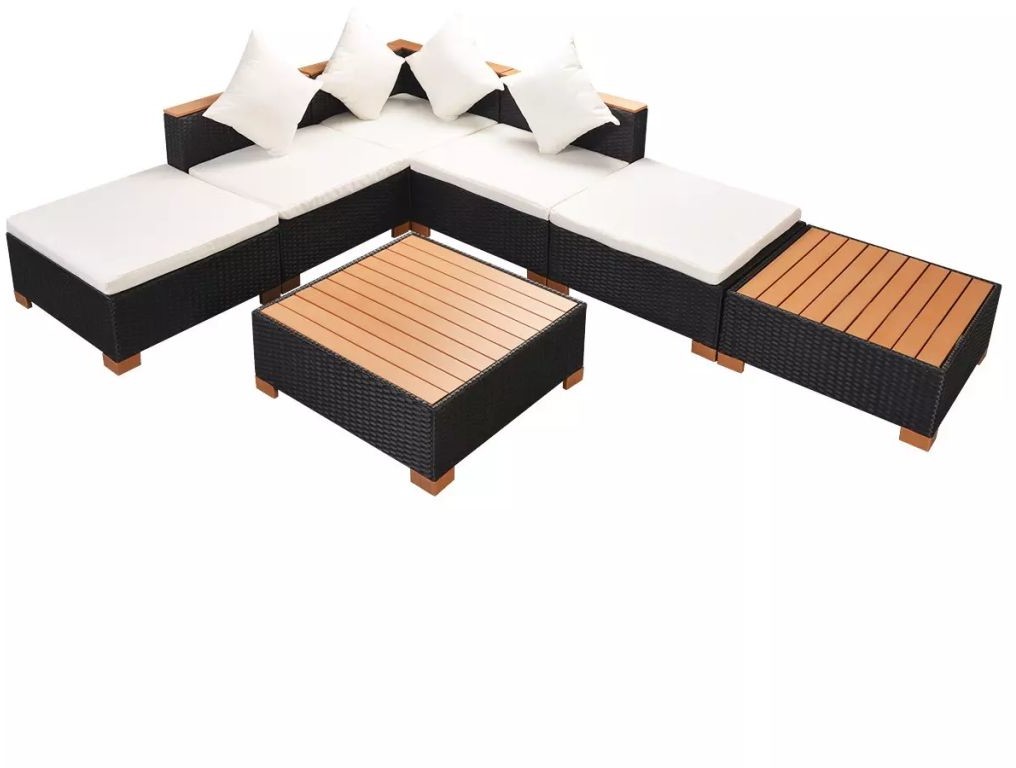 vidaXL Zestaw mebli do ogrodu, 16 części, czarny polirattan, blat WPC