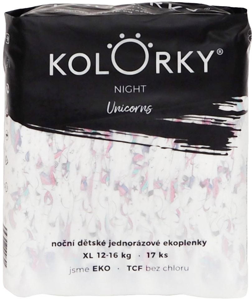 KOLORKY pieluchy jednorazowe eko na noc NIGHT Jednorożce XL 12 16 kg) 17 szt