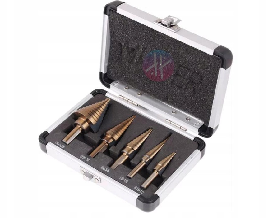 HSS Wiertła Stożkowe Choinkowe Walizka zestaw 5szt