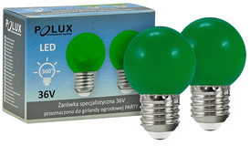 POLUX Żarówki G45 zielone 36V do girlandy party E27 (2 szt. w zestawie) 308771
