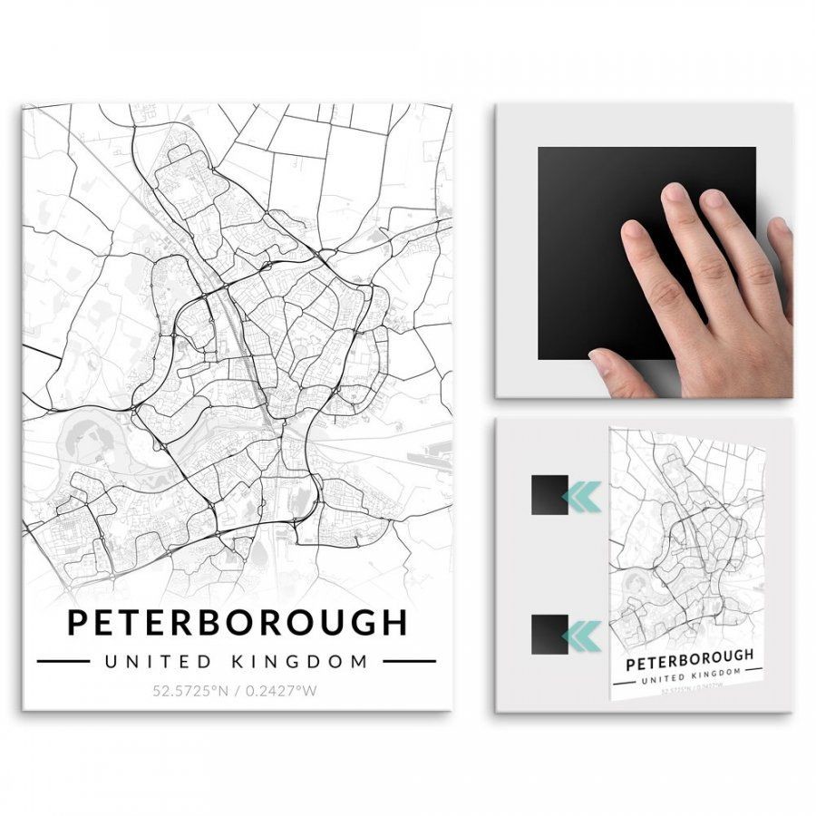 Pix4home Plakat metalowy Mapa B&W Peterborough L POS-L-04036
