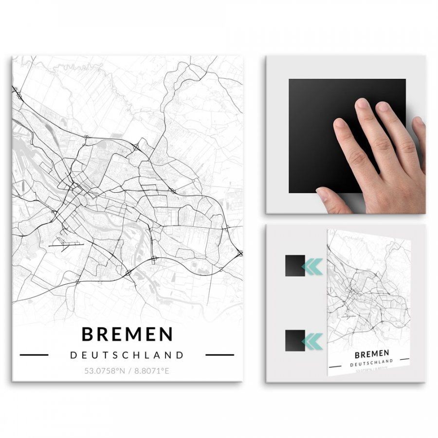 Pix4home Plakat metalowy Mapa B&W Bremen M POS-M-03114