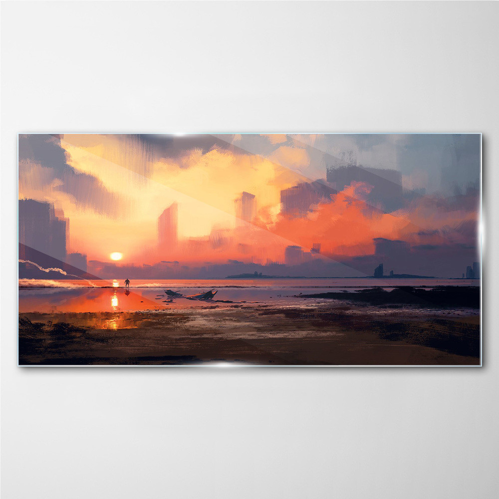 PL Coloray Obraz na Szkle Abstrakcja Mgła Zachód słońca 140x70cm
