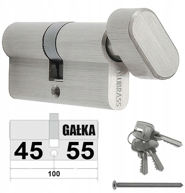 Wkładka 45/55 Alubrass Gałka Nikiel Satyna