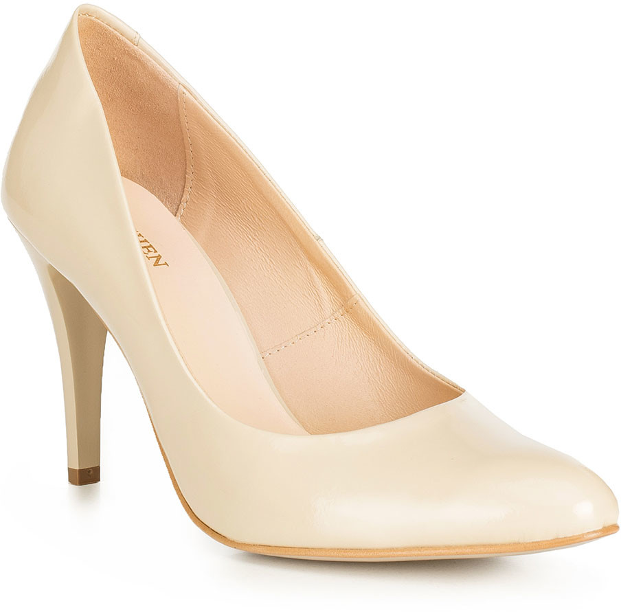 Wittchen Szpilki ze skóry lakierowanej w jasnym kolorze 90-D-201-9