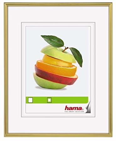 Hama Ramka na zdjęcia Sevilla 15 x 20 cm (z passe-partout 10 x 15 cm, wysokiej jakości szkło, ramka z tworzywa sztucznego, do zawieszenia i postawienia), kolor złoty 00066398