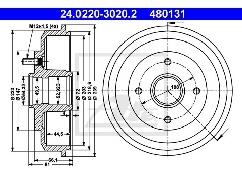 ATE Bęben hamulcowy 24.0220-3020.2