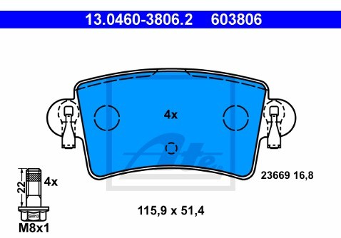 ATE Klocki hamulcowe - komplet 13.0460-3806.2