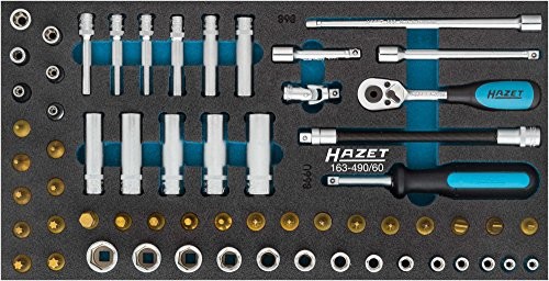 Hazet Klucze nasadowe zestaw, wewnętrzny-czworokątny (Robertson) 6,3 = 1 4 cali, 60-częściowy, zewnętrzny Torx profilu, liczba narzędzi: 60, 1 sztuka, 163 490/60