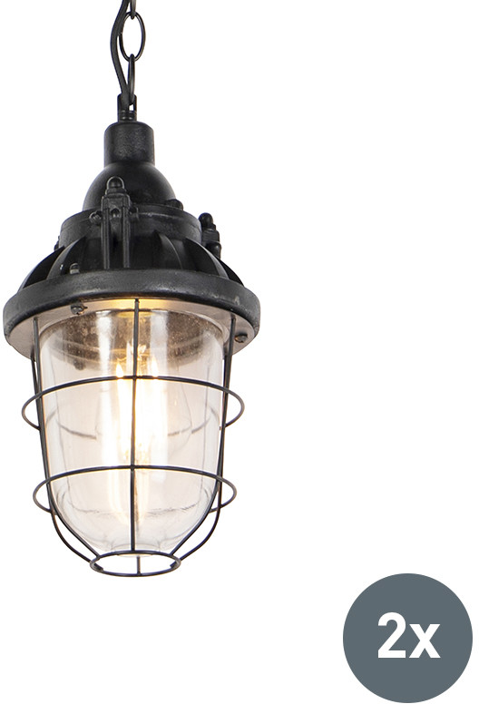 QAZQA Zestaw 2 x przemysłowa lampa wisząca czarna - Cabin