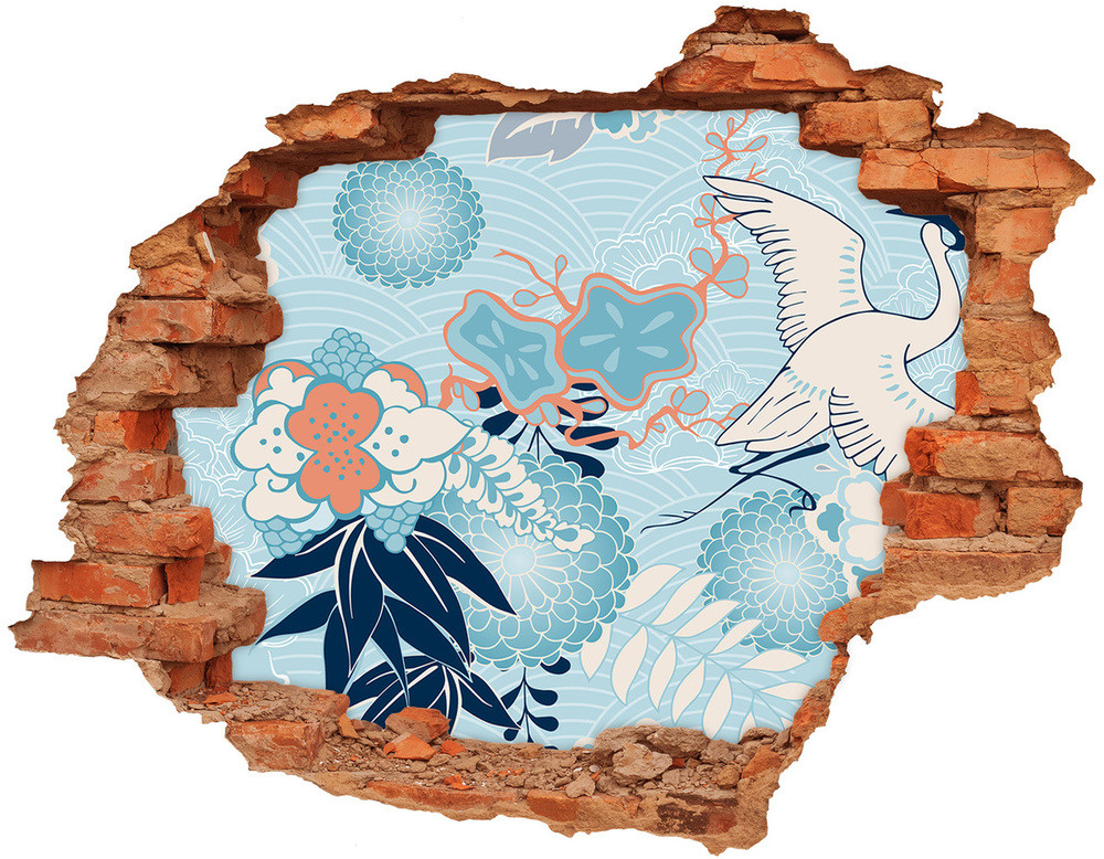 Wallmuralia.pl Dziura 3d fototapeta naklejka Żuraw i kwiaty