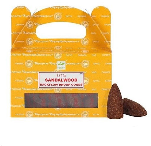 Satya Kadzidełka SATYA Sandalwood (sandał) stożki back flow - 24 szt. 8904245402976