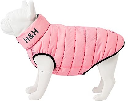 HUGO & HUDSON HUGO & HUDSON Kurtka puchowa dla psów - odzież i akcesoria dla psów odwracalny wodoodporny płaszcz dla psa z otworem na kołnierz - jasnoróżowy i szary - M45