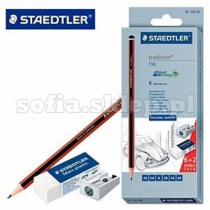 Staedtler Zestaw 6 ołówków Tradition, gumka, temperówka,