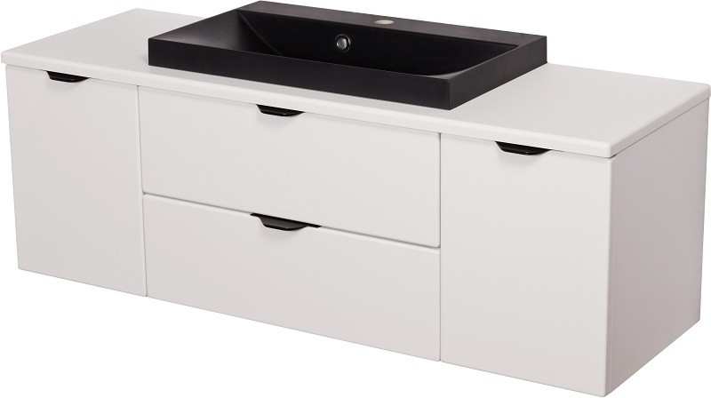 Biała szafka łazienkowa z czarną umywalką 120 cm Liv Victa VIC-B-U120/39C+LivB