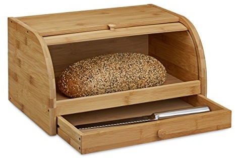 Relaxdays chlebak z szufladką, z bambusa, nie przepuszcza zapachów, chlebak z rolowaną pokrywą, wys. x szer. x gł.: 21 x 40,5 x 28 cm, drewno naturalne 10020230