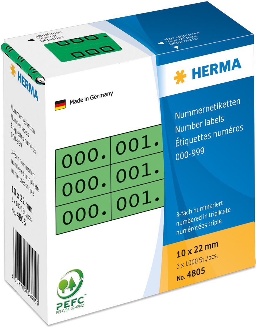 Herma Nummernetik. 3fach selbstkl. 10x22 mm grün/schwarz - 4805