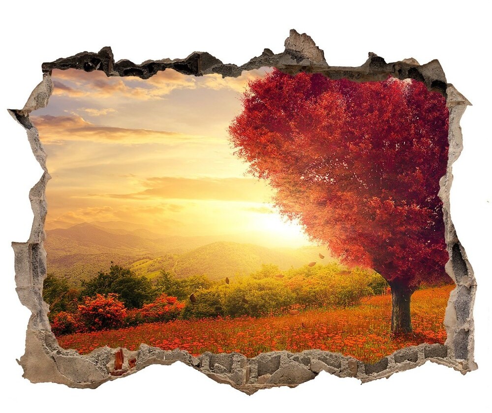 Wallmuralia.pl Fototapeta dziura na ścianę Drzewo pole serce