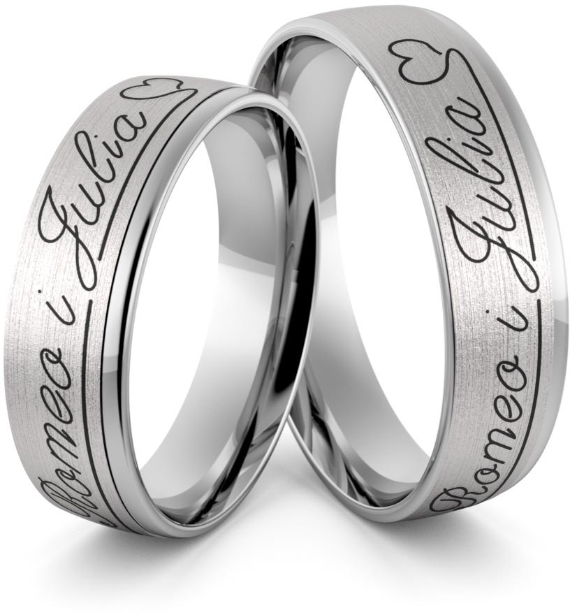 Eminence Obrączki srebrne z imionami sercem i czarną emalią - wzór Ag-373 Ag-373