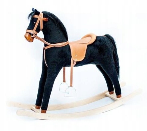 Koń na biegunach duży czarny rży - polski