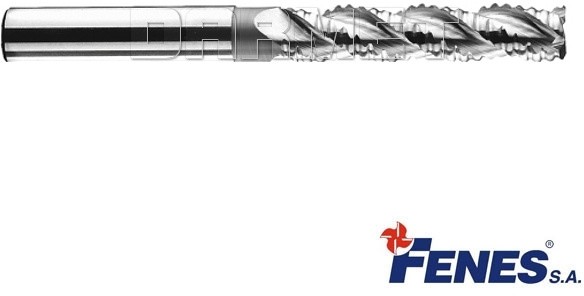 FENES Frez 3-ostrzowy trzpieniowy, długi do obróbki zgrubnej metali lekkich z chwytem walcowym DIN844-A L-M-WR, HSS-E - 11MM - FEN_0641-512-114-410
