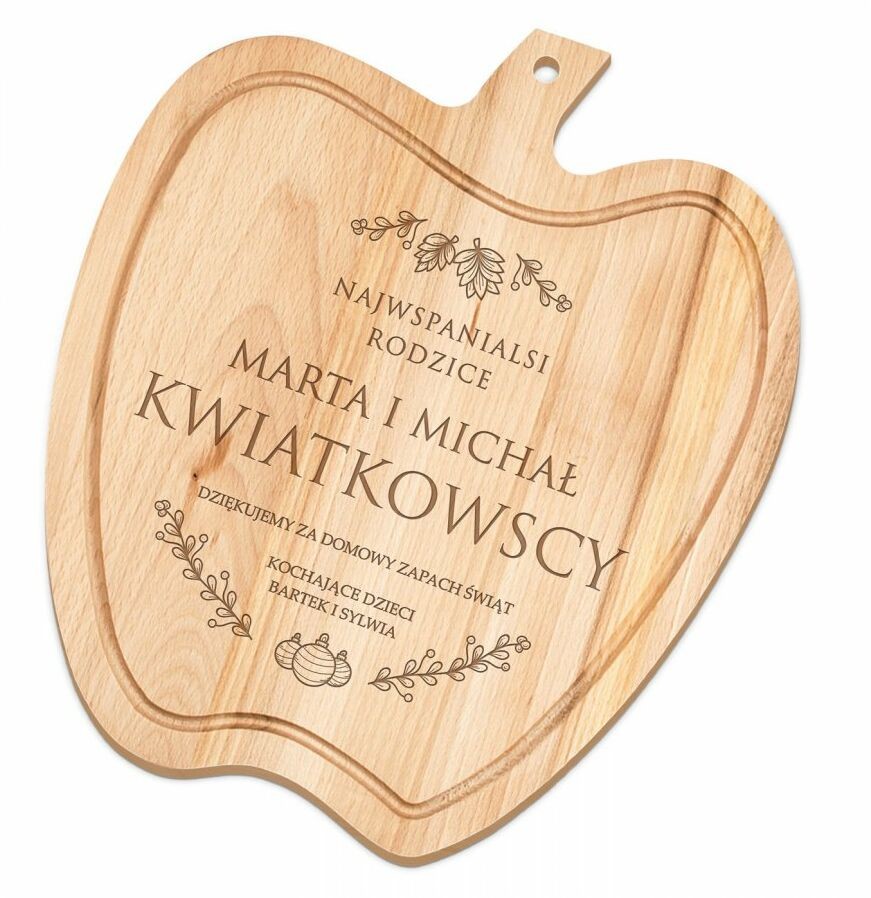 Murrano Deska drewniana do krojenia jabłko z grawerem dla rodziców na święta DSK-JAB-027