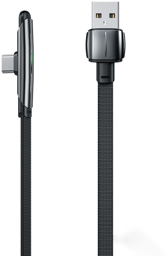 Wk Design Gaming Series płaski kabel kątowy z bocznym wtykiem USB - USB Typ C do szybkiego ładowania / transmisji danych 6A 1m czarny (WDC-151-USB-C) WDC-151-USB-C