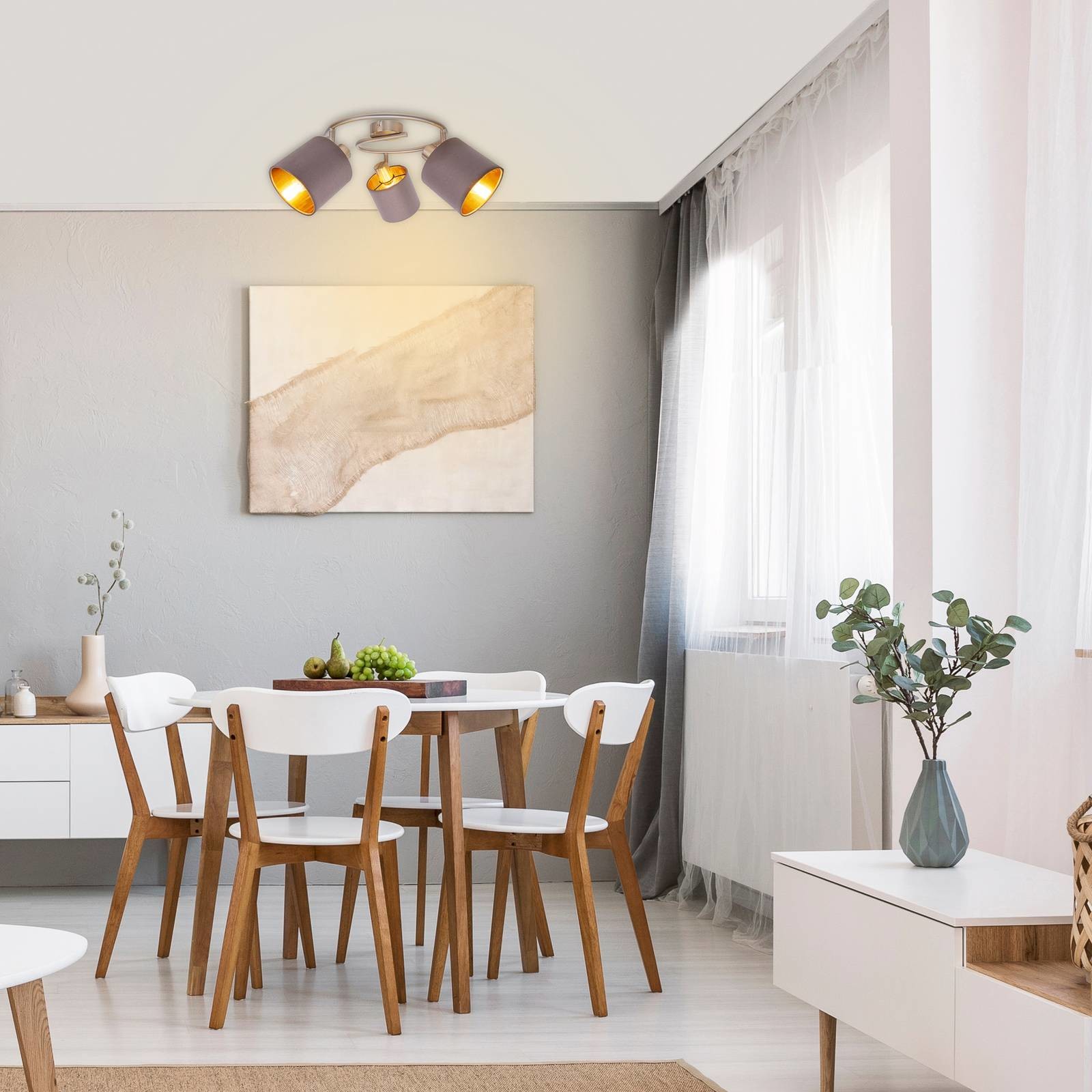 Näve Lampa sufitowa Maron 3-pkt. tkanina, brązowa/złota