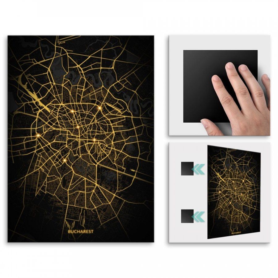 Pix4home Plakat metalowy Mapa City Lights Bukareszt M POS-M-03469